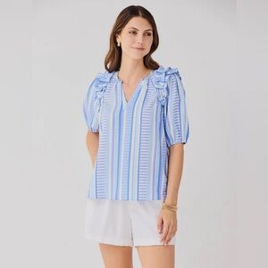 Mary Square Simply Striped Blue Puff Sleeve Skylar Top